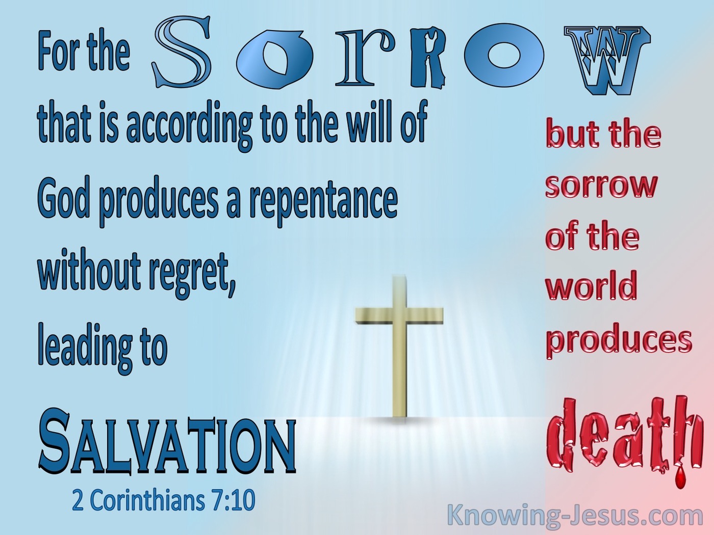 2 Corinthians 7:10 Godly Sorrow Produces Repentance Leading To Salvation (blue)